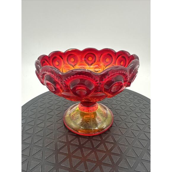 VTG. L.E. Smith Amberina Glass Moon and Stars Candle Holder Red Orange Ombré - Picture 1 of 7